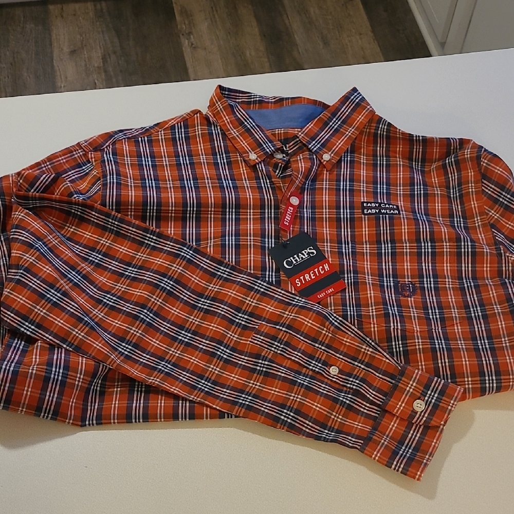 Chaps Men's Orange Plaid Button Down Shirt NWT